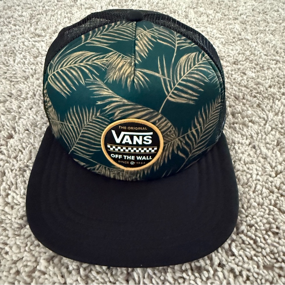 Vans Black and Green Snapback Hat with Logo Patch